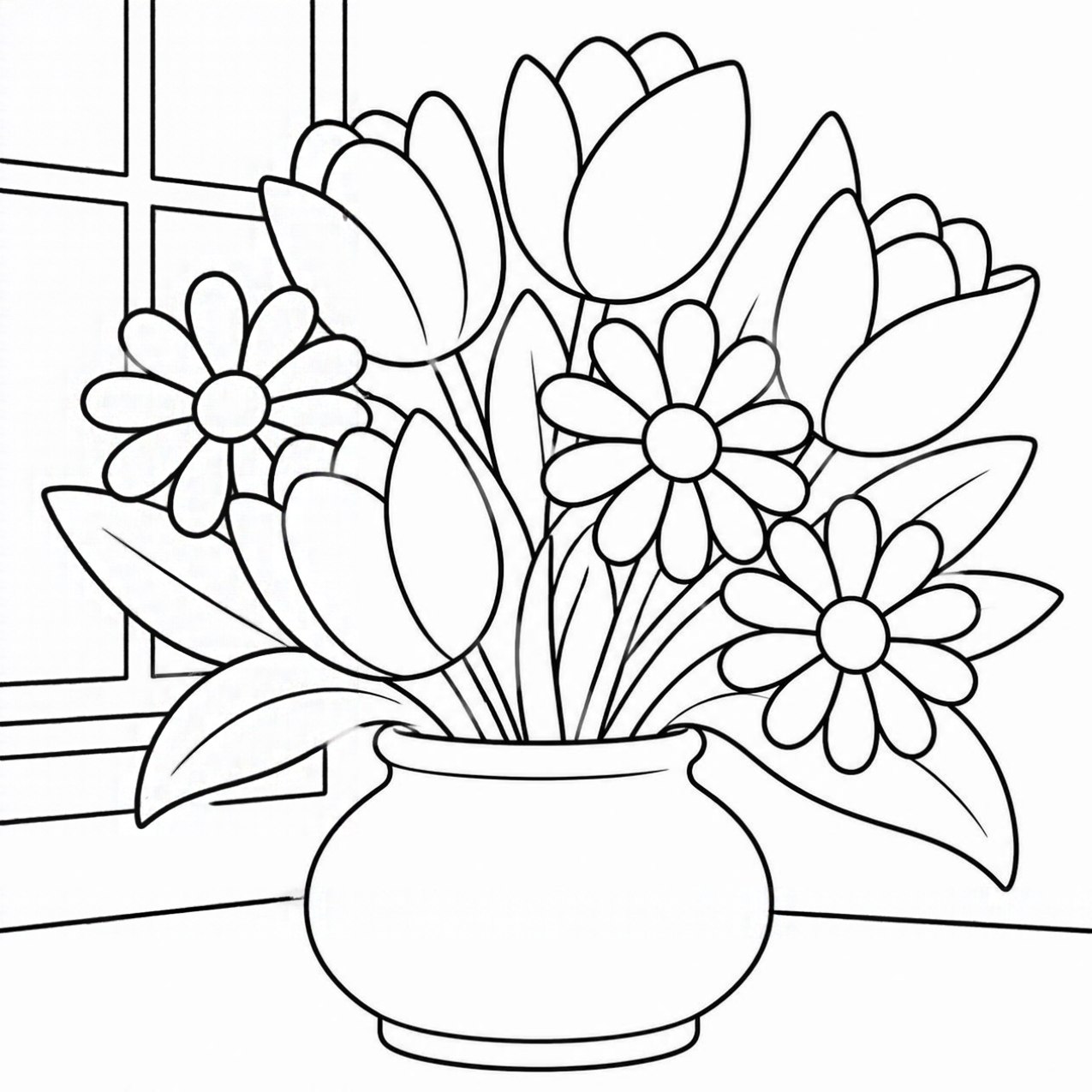 Black-and-white coloring page from page 69: a bouquet of flowers