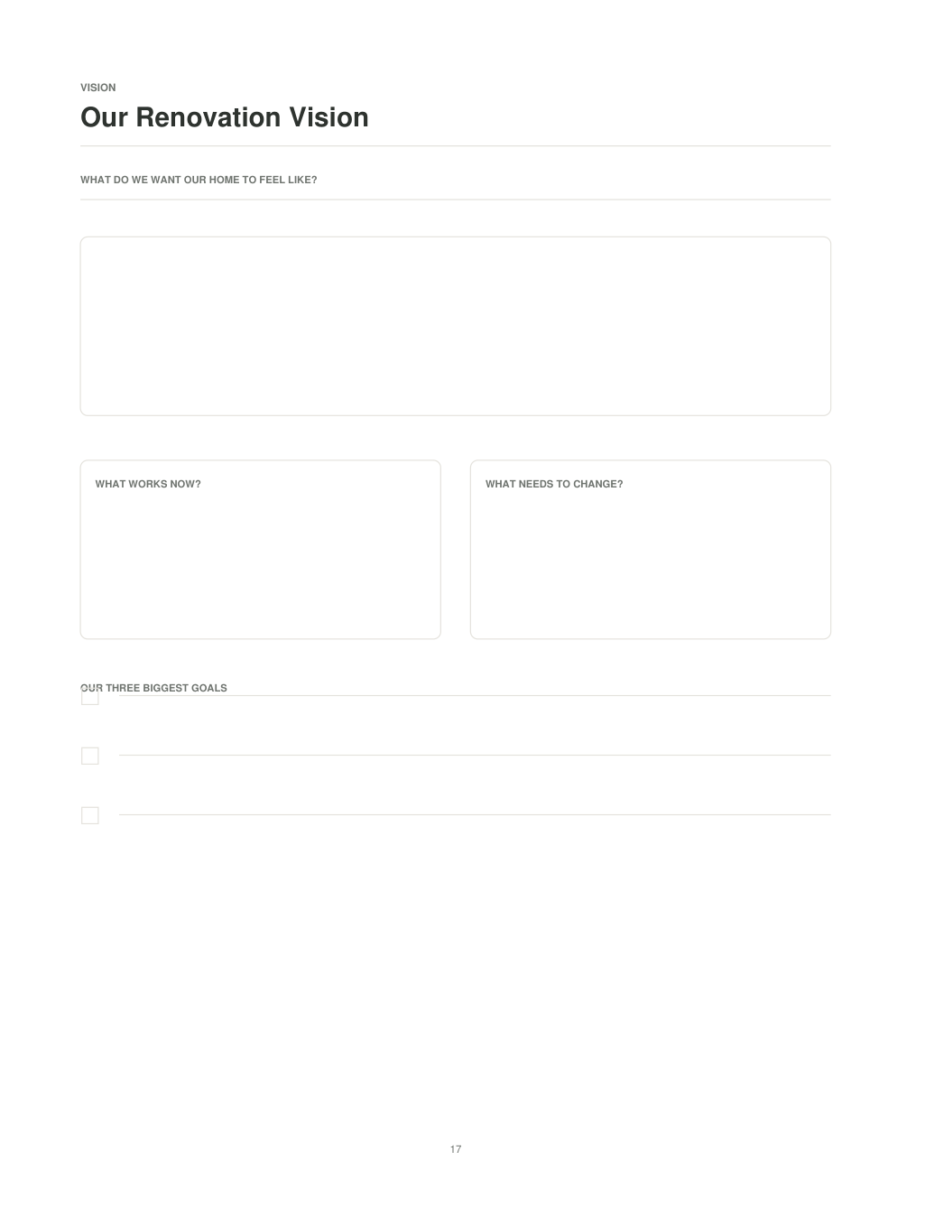 Interior preview of The Complete Home Renovation Planner: Our Renovation Vision page