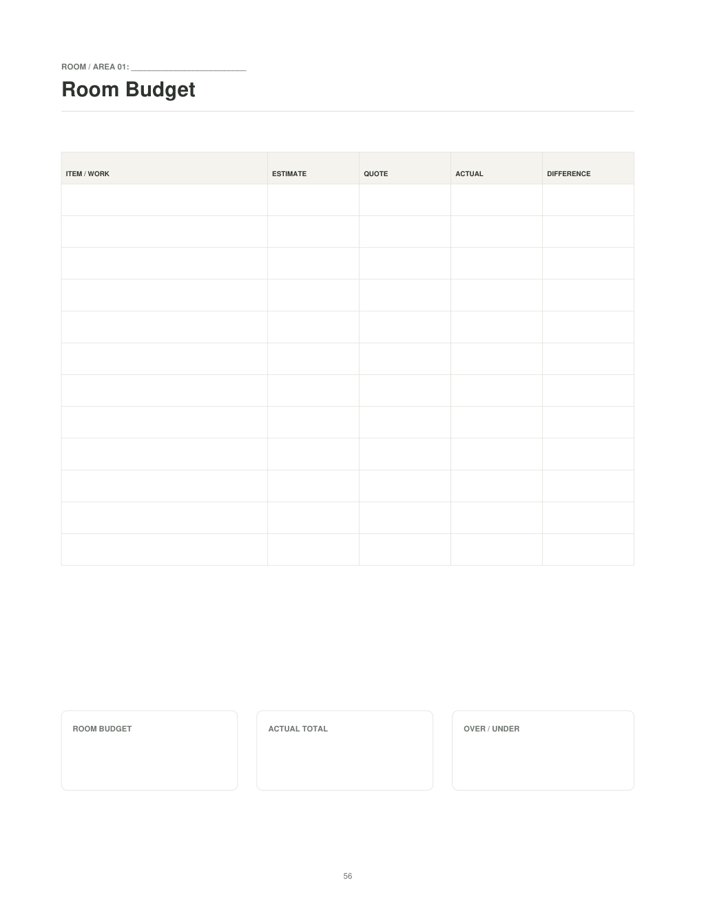 Interior preview of The Complete Home Renovation Planner: Room Budget page